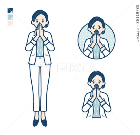 ビューティーアドバイザー女性が驚き不安な様子になっているイラスト 86119739