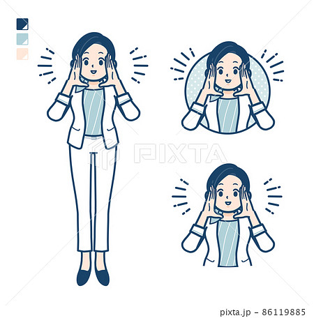 ビューティーアドバイザー女性が大声で呼びかけているイラストのイラスト素材