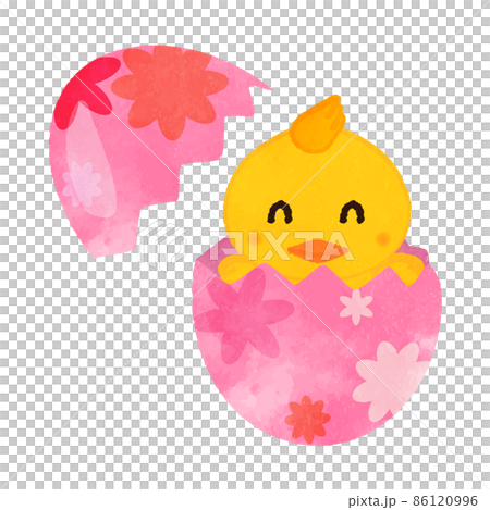 Illustration of a chick popping out of a floral egg Smile 86120996