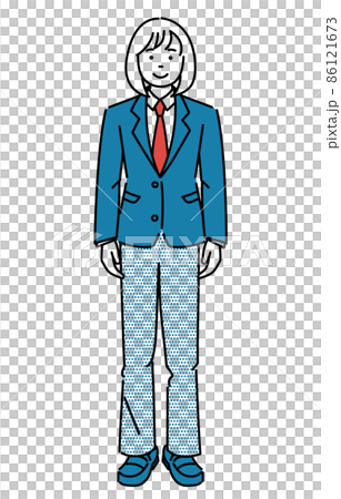 一個女學生穿著寬鬆校服,面向前面站立的簡單插圖 一個女學生穿著寬鬆校服,面向前面站立的簡單插圖 86121673