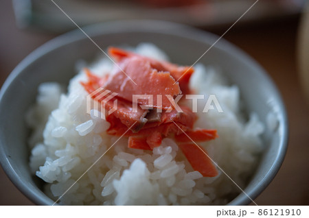 炊きたてのご飯と、ほぐした鮭 86121910