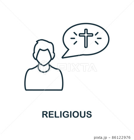 Religious icon. Line element from human rights collection. Linear Religious icon sign for web design, infographics and more. Religious icon. Line element from human rights collection. Linear Religious icon sign for web design, infographics and more. 86122976
