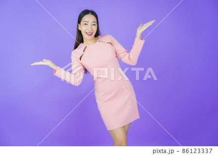 Portrait beautiful young asian woman smile with action 86123337