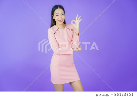 Portrait beautiful young asian woman smile with action 86123351
