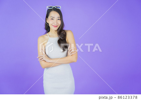 Portrait beautiful young asian woman smile with action Portrait beautiful young asian woman smile with action 86123378