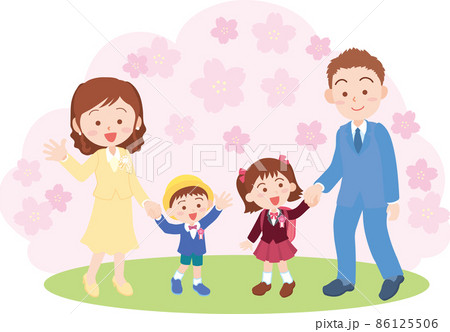 入学式入園式_4人家族_桜の背景あり 入学式入園式_4人家族_桜の背景あり 86125506