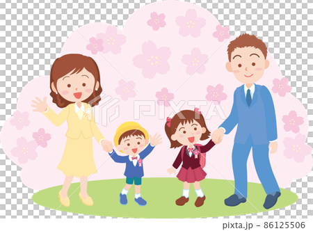 入学式入園式_4人家族_桜の背景あり 入学式入園式_4人家族_桜の背景あり 86125506