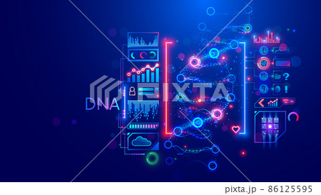 DNA strand analysis. medicine technology concept. research of genetic molecular helix. Data Scientist in medicine. Dna sequencing. Medical tech interface with data of patient. Dna spiral genome exam. DNA strand analysis. medicine technology concept. research of genetic molecular helix. Data Scientist in medicine. Dna sequencing. Medical tech interface with data of patient. Dna spiral genome exam. 86125595