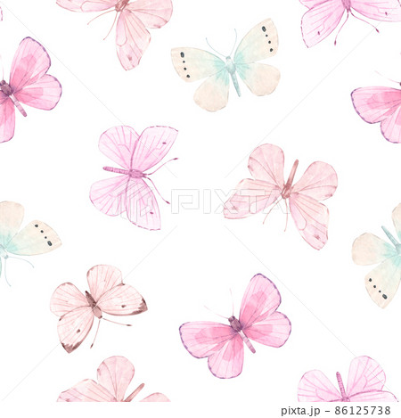 Beautiful seamless pattern with cute watercolor...のイラスト素材 [86125738 ...