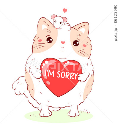 Apologize Card Sad Fat Cat And White Mouse のイラスト素材