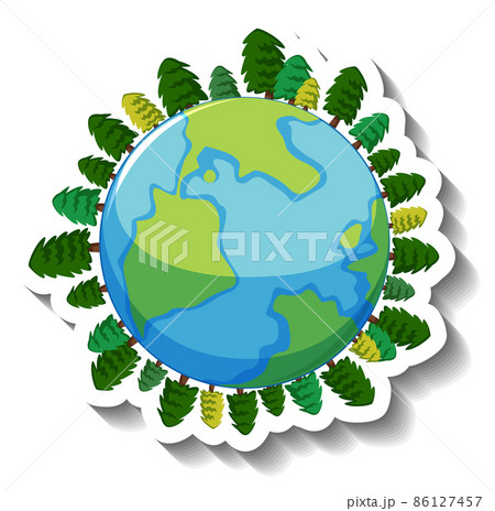 Earth planet with trees in cartoon style Earth planet with trees in cartoon style 86127457