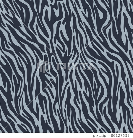 Vector zebra skin seamless pattern. Animal fur stripes texture ornament. Curved wavy lines  Stylish fashion illustration for design of fabric and textile. 86127535