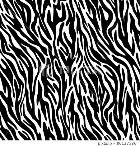 Vector zebra skin seamless pattern. Animal fur stripes texture ornament. Curved wavy lines Stylish fashion illustration for design of fabric and textile. Vector zebra skin seamless pattern. Animal fur stripes texture ornament. Curved wavy lines Stylish fashion illustration for design of fabric and textile. 86127536