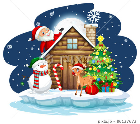 Snowy night with Santa Claus and friends 86127672