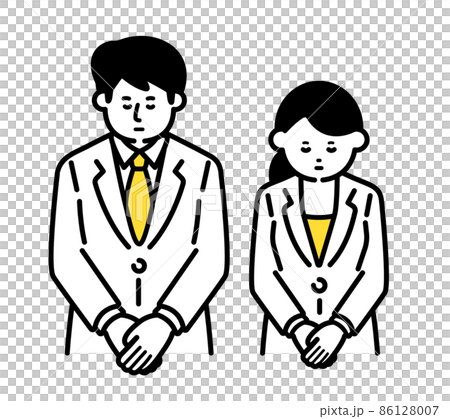 Men and women in lab coats with their heads down 86128007