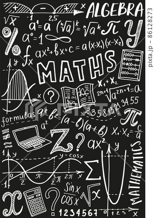 Maths symbols icon set. Algebra or mathematics subject doodle design. Education and study concept. Back to school background for notebook, not pad, sketchbook. Hand drawn illustration. Maths symbols icon set. Algebra or mathematics subject doodle design. Education and study concept. Back to school background for notebook, not pad, sketchbook. Hand drawn illustration. 86128273