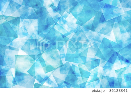 雲のテクスチャ・重なる四角の柄　幾何学模様の抽象背景）水色とシアン　曇り　モダンアート　鮮やか　形 86128341