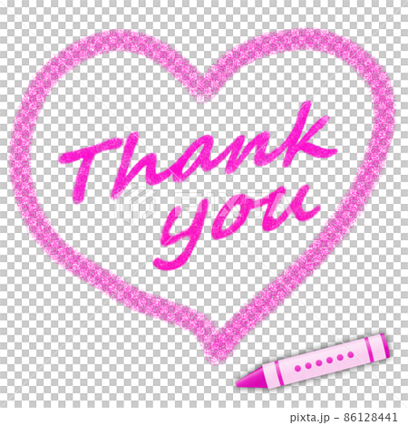 ピンクのクレヨンで描かれた「Thank you」の文字とハートマーク(クレヨン付) ピンクのクレヨンで描かれた「Thank you」の文字とハートマーク(クレヨン付) 86128441