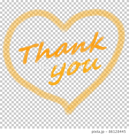 用橙色蠟筆繪製的“謝謝”字母和心形符號 用橙色蠟筆繪製的“謝謝”字母和心形符號 86128445
