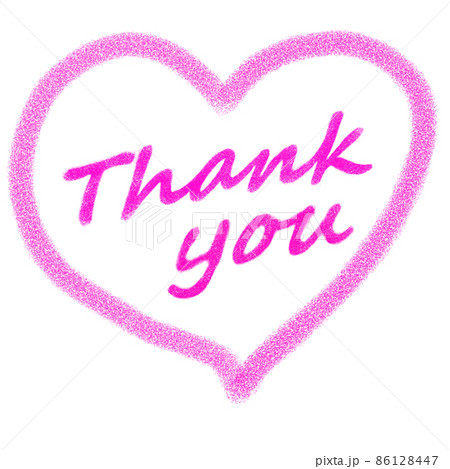 ピンクのクレヨンで描かれた「Thank you」の文字とハートマーク 86128447