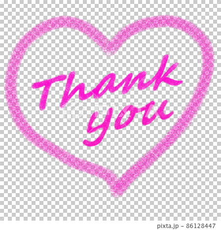 ピンクのクレヨンで描かれた「Thank you」の文字とハートマーク 86128447