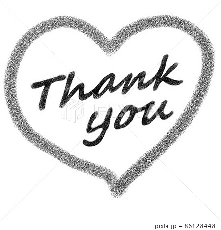 黒いクレヨンで描かれた「Thank you」の文字とハートマーク 86128448