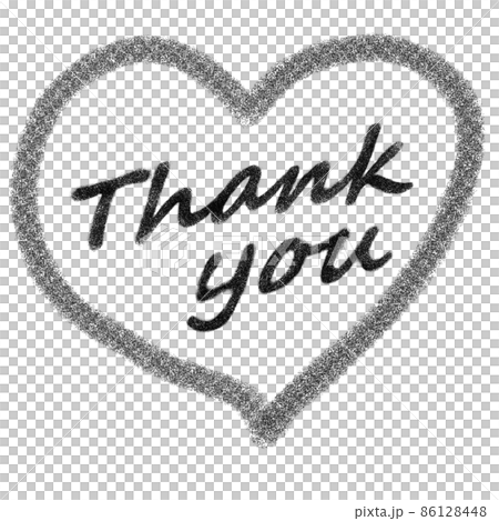 黒いクレヨンで描かれた「Thank you」の文字とハートマーク 86128448