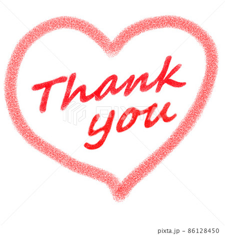 赤いクレヨンで描かれた「Thank you」の文字とハートマーク 86128450