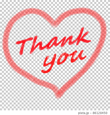 赤いクレヨンで描かれた「Thank you」の文字とハートマーク 86128450