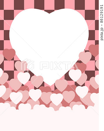 バレンタインのフレーム素材　ハートと市松模様　ダークカカオとストロベリー 86129191