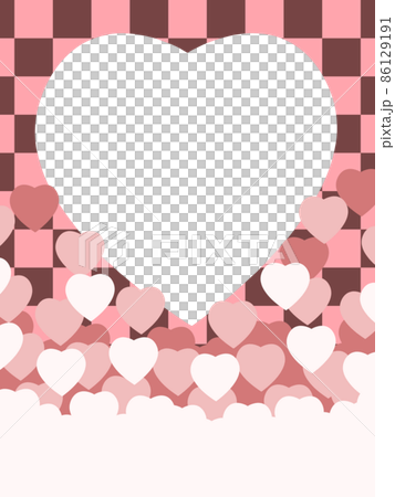 バレンタインのフレーム素材　ハートと市松模様　ダークカカオとストロベリー 86129191