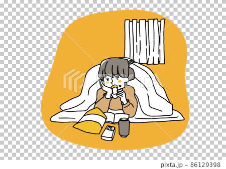 A female who spends the day in a futon, a comical handwritten person, a vector, a line drawing with simple colors A female who spends the day in a futon, a comical handwritten person, a vector, a line drawing with simple colors 86129398