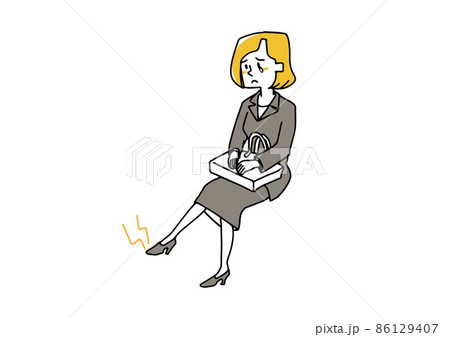 ハイヒールで足が痛い女性 コミカルな手書きの人物 ベクター、線画にシンプルな色つけ ハイヒールで足が痛い女性 コミカルな手書きの人物 ベクター、線画にシンプルな色つけ 86129407