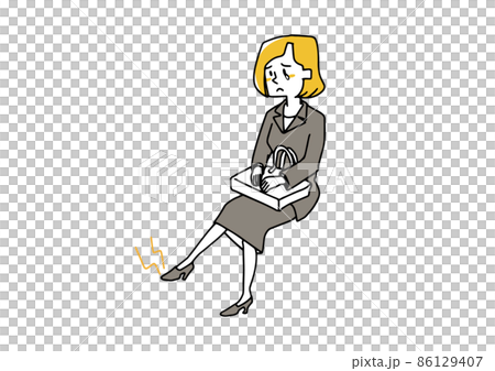A woman with high heels and a pain in her legs, a comical handwritten person, a vector, and simple coloring of line drawings. 86129407