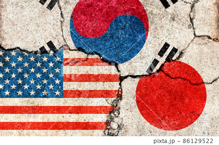 国家間の国際紛争・政治対立イメージ/ 3カ国 (日米韓) 86129522