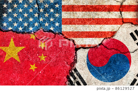 国家間の国際紛争・政治対立イメージ/ 3カ国 (米中韓) 国家間の国際紛争・政治対立イメージ/ 3カ国 (米中韓) 86129527