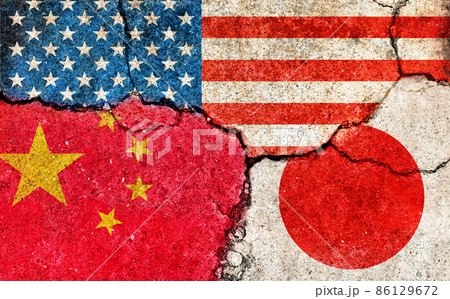 国家間の国際紛争・政治対立イメージ/ 3カ国 (日中米) 国家間の国際紛争・政治対立イメージ/ 3カ国 (日中米) 86129672