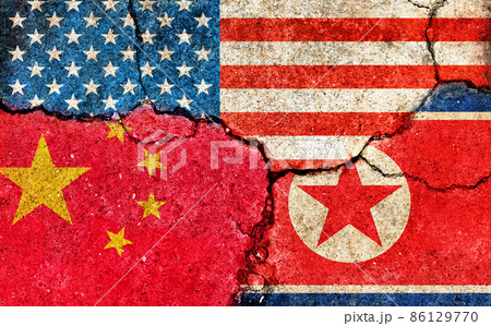 国家間の国際紛争・政治対立イメージ/ 3カ国 (米中・北朝鮮) 国家間の国際紛争・政治対立イメージ/ 3カ国 (米中・北朝鮮) 86129770