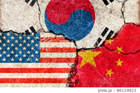 国家間の国際紛争・政治対立イメージ/ 3カ国 (米中韓) 国家間の国際紛争・政治対立イメージ/ 3カ国 (米中韓) 86129922