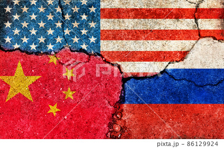 国家間の国際紛争・政治対立イメージ/ 3カ国 (米中露) 86129924