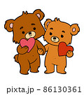 Cartoon illustration, Loving couple of bears and heart-shaped valentine card 86130361