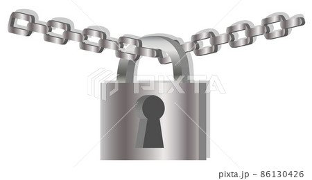 The gray metal chain and padlock, handcuffed card, illustration. 86130426