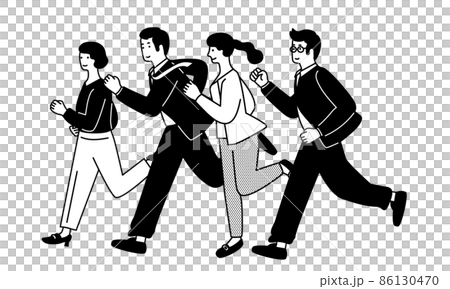 走るシンプルなビジネスマンとビジネスウーマンのイラスト 86130470