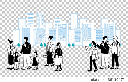A simple illustration of the cityscape and people walking 86130471