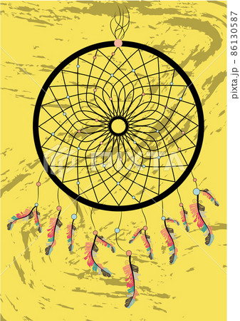 Native american indian dream catcher traditional symbol. Bright card card with colored feathers and beads. 86130587