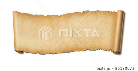 Old paper horizontal banner. Parchment scroll isolated on white with shadow 86130673