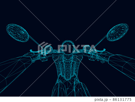 Wireframe of a man riding a motor scooter from blue lines isolated on a white background. First-person view. 3D. Vector illustration Wireframe of a man riding a motor scooter from blue lines isolated on a white background. First-person view. 3D. Vector illustration 86131775