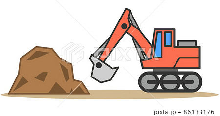 作業現場で土を掘削する重機のイラスト 86133176