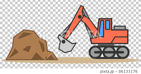 作業現場で土を掘削する重機のイラスト 86133176