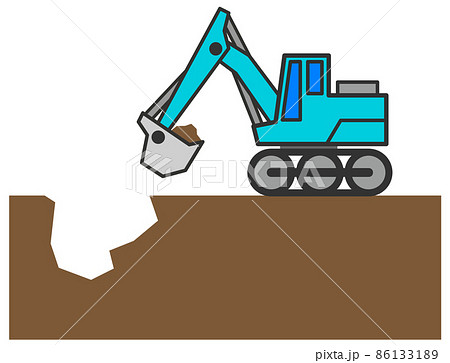 作業現場で土を掘削する重機のイラスト 86133189